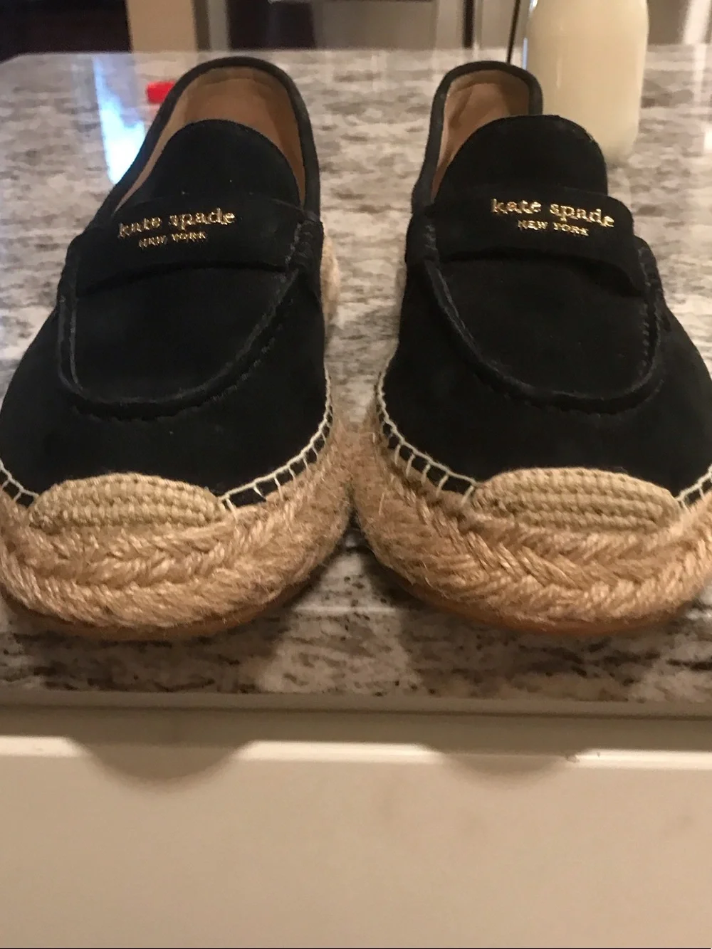 kate spade black espadrille loafers with braided jute platform